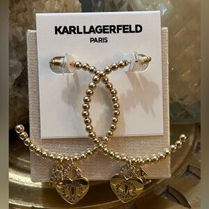 Gold-Tone Logo & Pavé Heart Padlock Charm Beaded C-Hoop Earrings